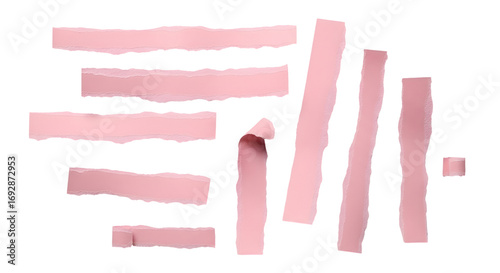 SET OF pink ripped paper torn edges strips isolated on white