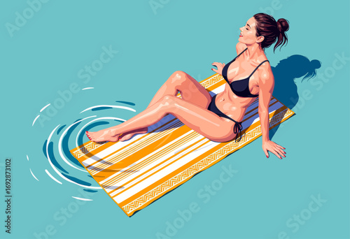 Relaxing Woman on Pool Float in Summer