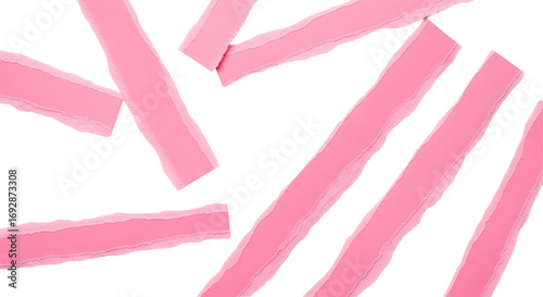 SET OF pink ripped paper torn edges strips isolated on white