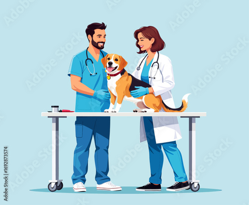 Veterinary Team Examining Dog in Clinic