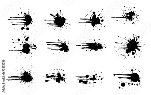 Black ink splatter. Vector watercolor paint brush texture. Ink splash and stain set. Vector watercolor paint brush texture.
