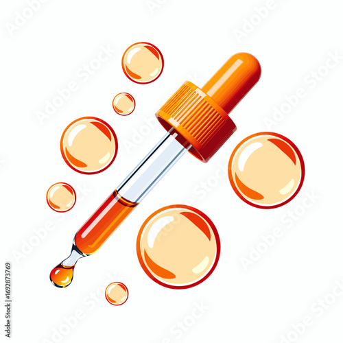 Vibrant Orange Serum Drops in Liquid Bubbles