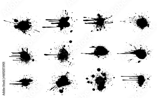 Ink splashes. Rough smears and stains. High quality manually traced. Drops blots isolated. Vector isolated elements set.