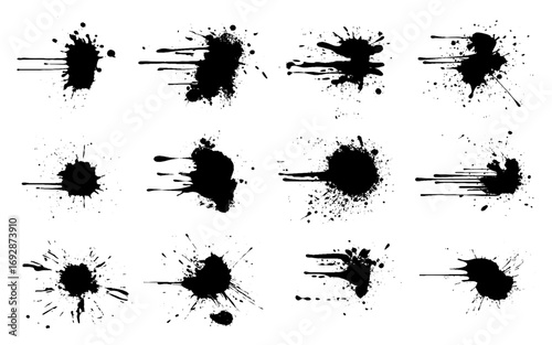 Ink splashes. Rough smears and stains. High quality manually traced. Drops blots isolated. Vector isolated elements set.