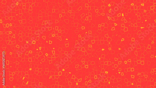 Bright red background with yellow geometric crystals, abstract decorative texture in 4k resolution