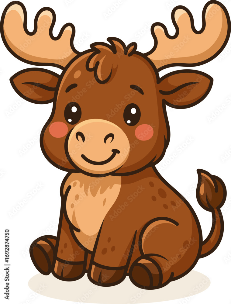 Obraz premium Cute kawaii moose with big antlers. Cartoon vector illustration for children’s products and prints.