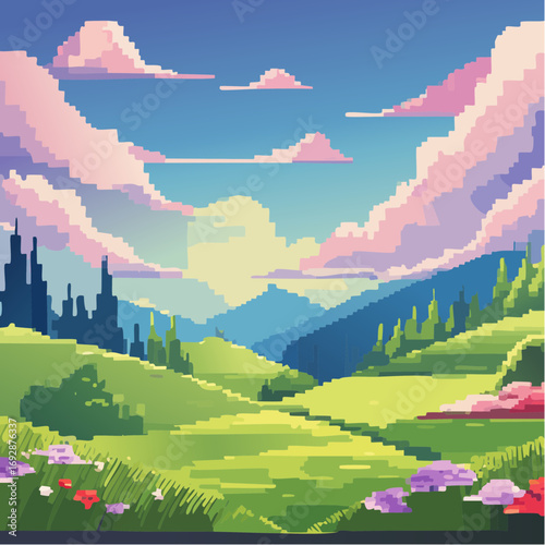 landscape with mountains and clouds