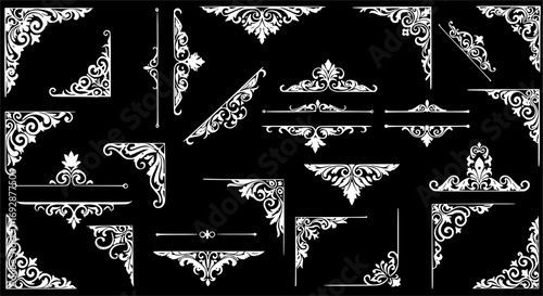 Vintage Ornamental Border and Frame Collection – Decorative Floral & Geometric Elements. Elegant corner embellishment design element
