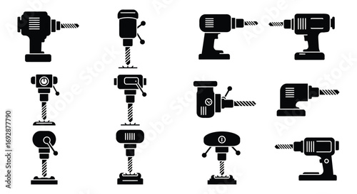 various types of power tools shown in black icons