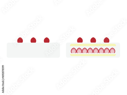 横から見たホールケーキ（イチゴ）のアイコンのイラストのセット
