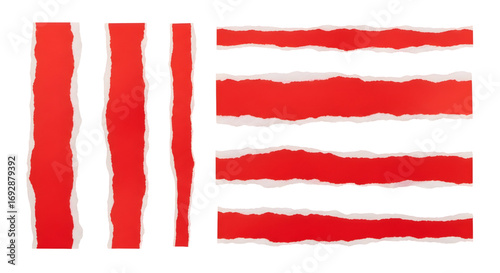 SET OF Red ripped paper torn edges strips