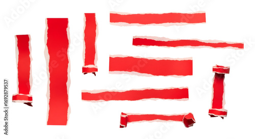 SET OF Red ripped paper torn edges strips