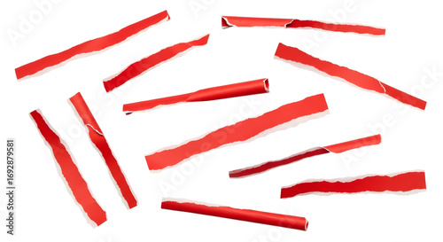 SET OF Red ripped paper torn edges strips