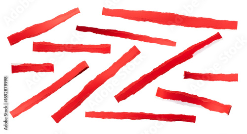 SET OF Red ripped paper torn edges strips