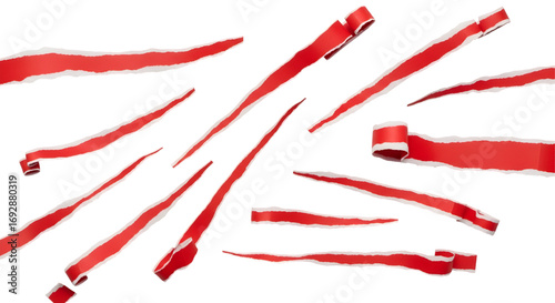 SET OF Red ripped paper torn edges strips