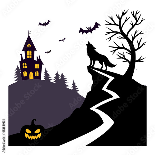 Halloween illustration, ghostly night sky, spooky, scary, haunted, haunted house, haunted church, ghost,