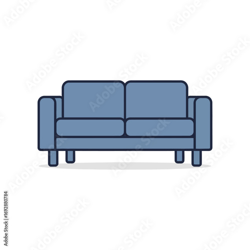 A simple illustration of a light blue two seat couch with dark blue outline against a white background