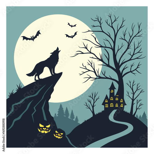 Halloween illustration, ghostly night sky, spooky, scary, haunted, haunted house, haunted church, ghost,