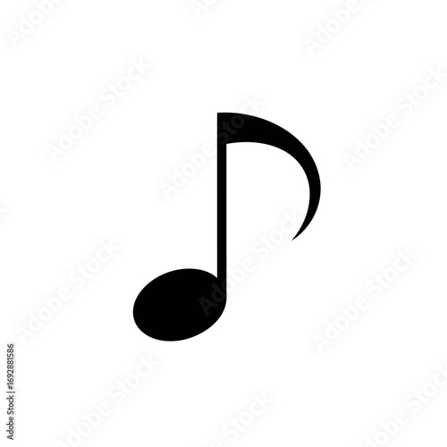 A single black eighth note symbol centered on a white background in a minimalist style image design