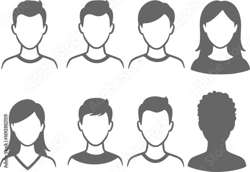 Set of Man and Woman Head Icon Silhouettes. Male and Female Avatar Profile Signs and Face Silhouette Logos Vector Illustration