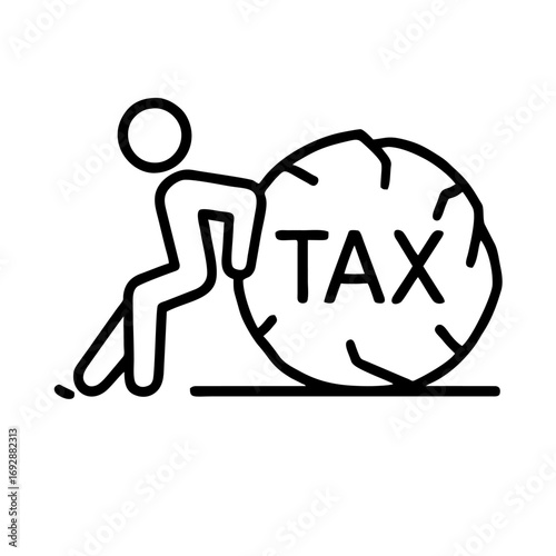 Person Pushing Heavy Tax Burden Uphill: Financial Struggle and Economic Pressure Concept