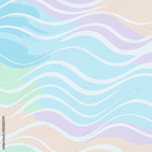 Pastel wavy lines with soft color transitions. Abstract background with gradient hues of light blue, pink, and beige.