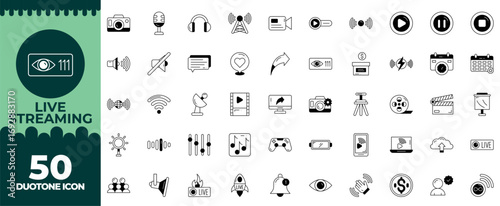 Live Streaming Duotone Icon Set.