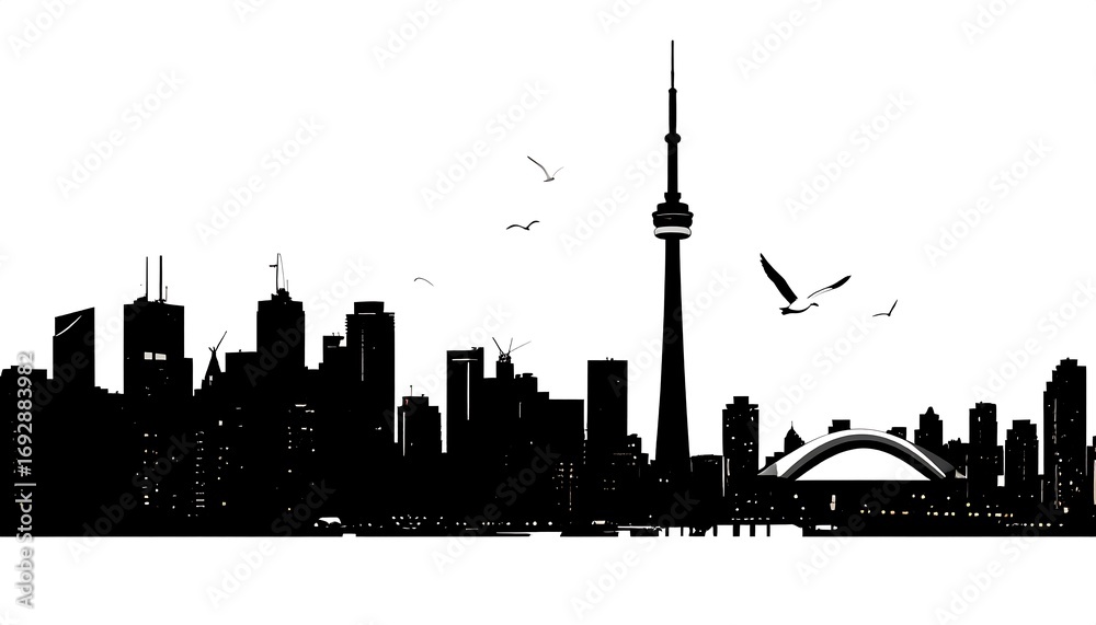 Obraz premium Silhouette of a city skyline at night