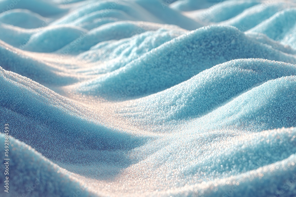 Obraz premium Blue fine sand creates a mesmerizing wave-like pattern in soft sunlight at the beach shore during midday