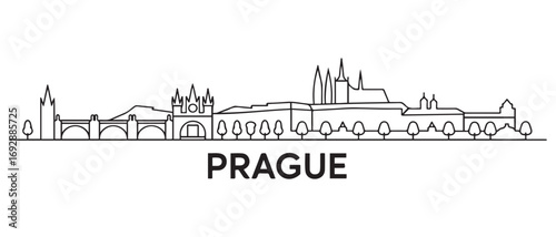 Prague Line Art skyline horizontal banner. Prague, Czech Republic. with white background