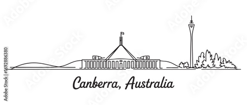 Canberra Line Art skyline horizontal banner. Canberra, Australia. Vector template for your design. with white background