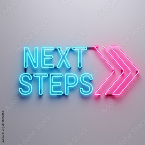 Next steps neon sign with pink arrow
