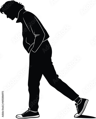 Young person walking with head down silhouette