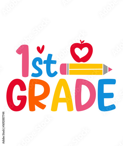 Foto First Grade 1st Grade back to school typography clip art design on plain white t