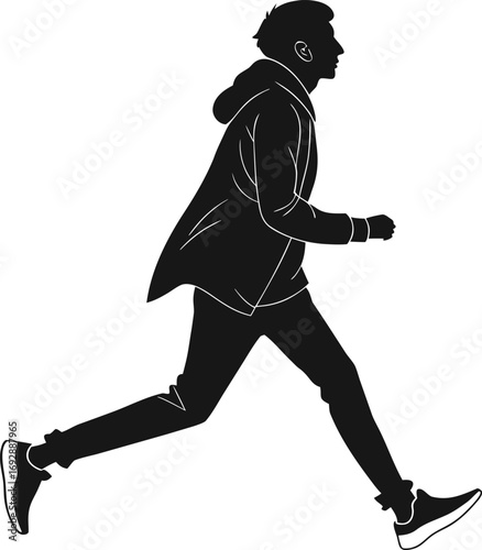 Man in hoodie running silhouette