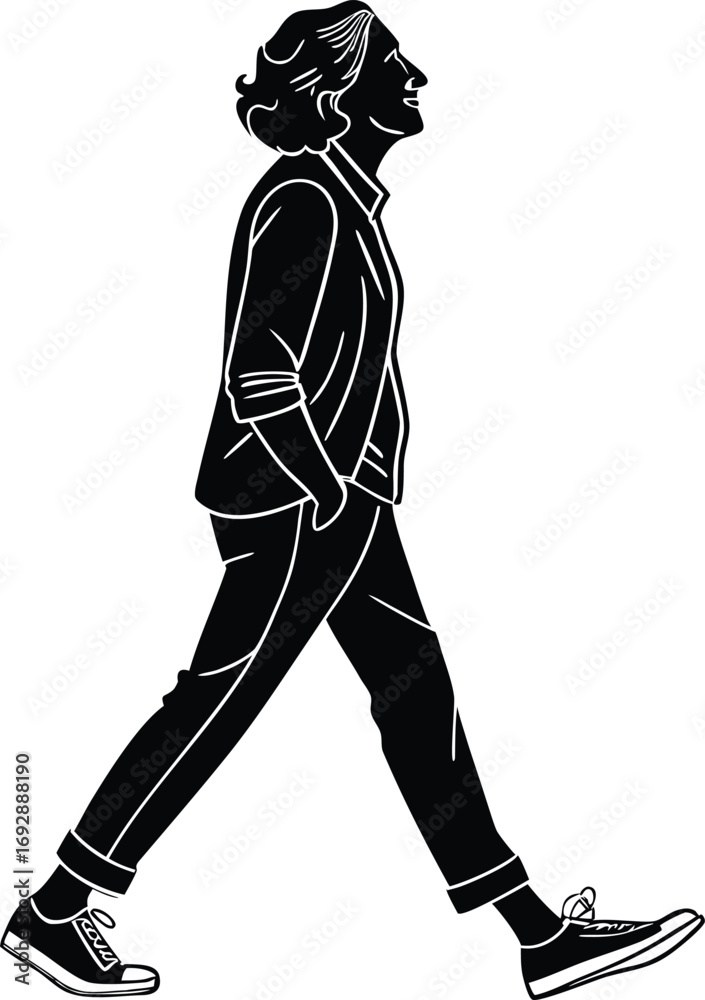 Fototapeta premium Woman walking confidently in a stylized silhouette