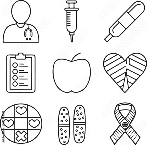 Isolated diabetes awareness vector, diabetes awareness icon collection, diabetes awareness health monitoring, diabetes awareness medical design, editable diabetes awareness patient care symbol set