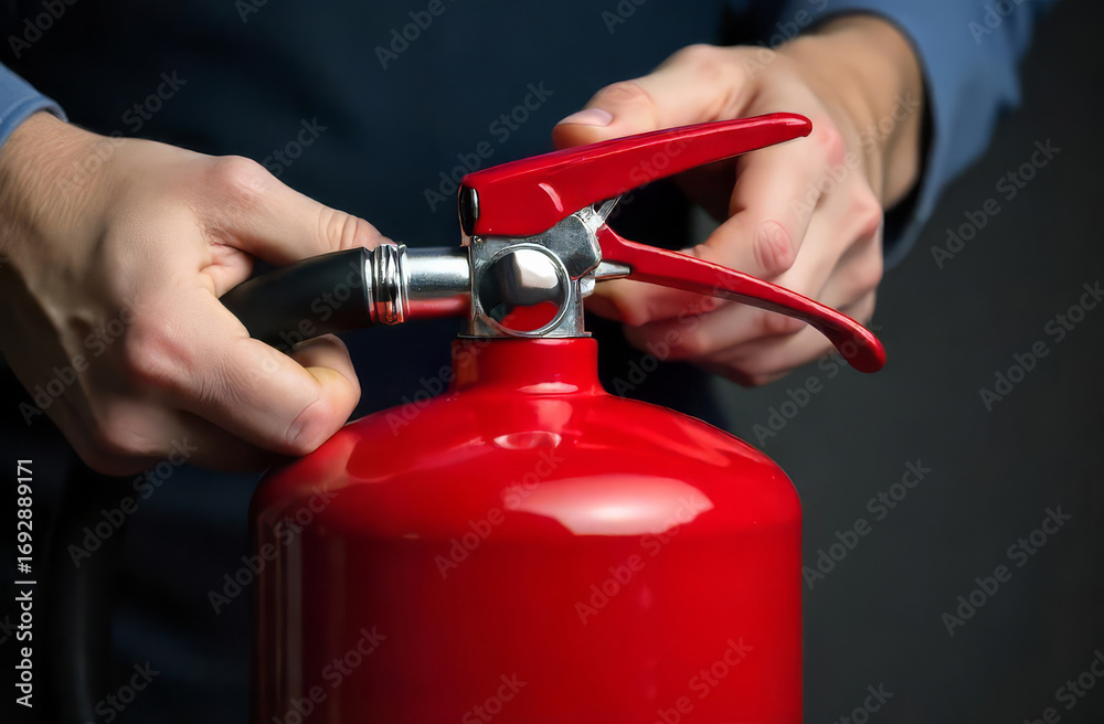 Naklejka premium Using fire extinguisher. Firefighter equipment.