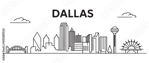 Dallas Line Art skyline. Travel Dallas famous landmarks. Business and tourism concept for presentation, banner, web site. with white background