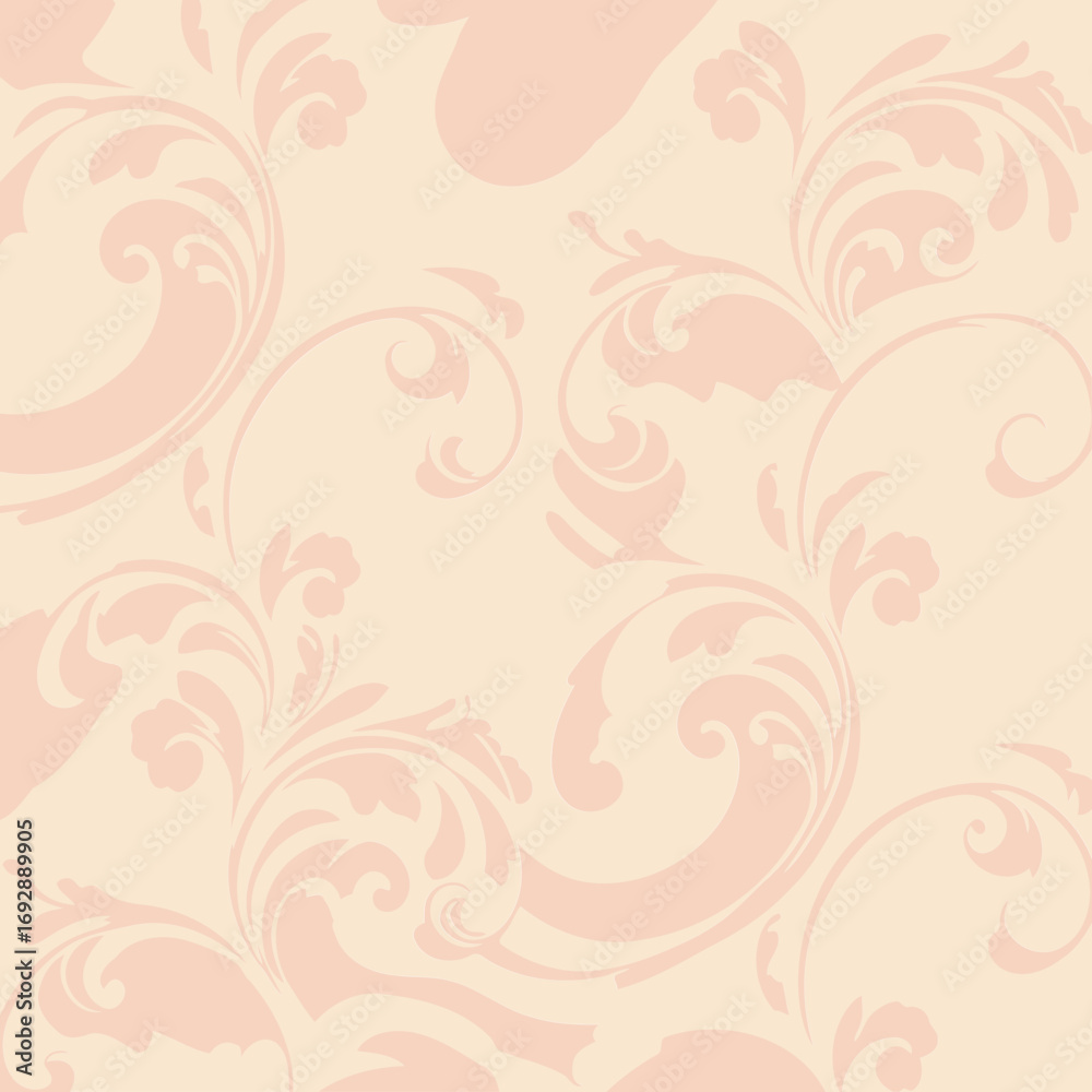 Ornate pastel floral design with a soft, flowing pattern. Elegant, repeating design for wallpaper or textile.