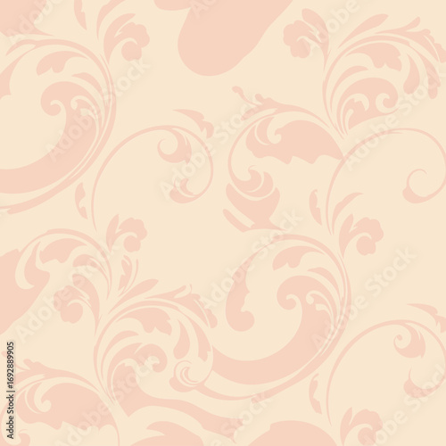 Ornate pastel floral design with a soft, flowing pattern. Elegant, repeating design for wallpaper or textile.