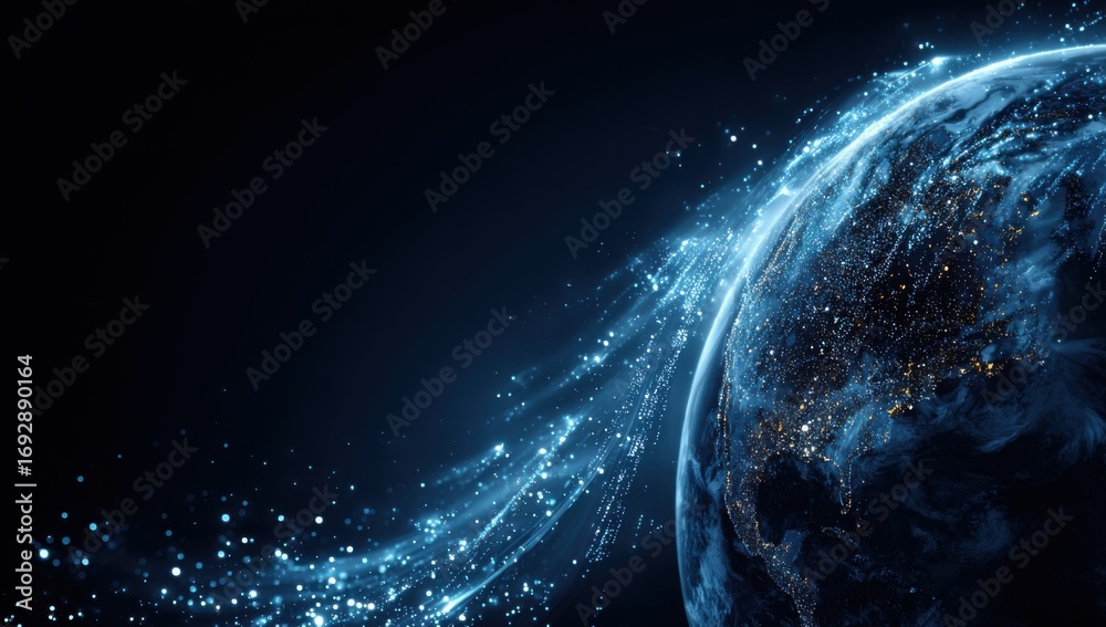 Obraz premium Planet Earth with glowing light trails