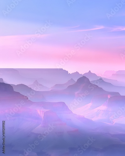 Tranquil Pastel Canyon Landscape Misty Sunrise Purple Pink Sky