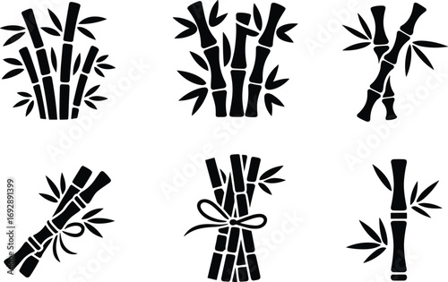 Bamboo vector icons, sugarcane silhouette bundle, tropical plant design, Asian nature elements, decorative bamboo stalk illustration, eco symbol, natural ornament art