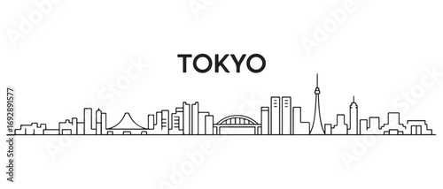 Tokyo city Line Art skyline horizontal banner. Tokyo city, Japan. Vector template for your design. with white background