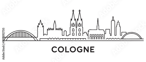 Cologne Line Art skyline horizontal banner. Cologne, Germany. Vector template for your design. with white background