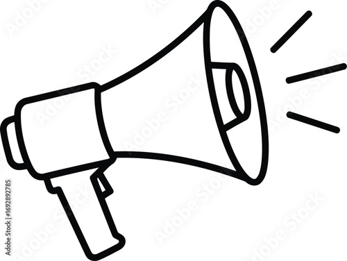 Simple Megaphone Icon Black and White Line Art for Announcement Graphic