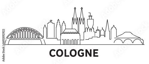 Cologne Line Art skyline horizontal banner. Cologne, Germany. Vector template for your design. with white background