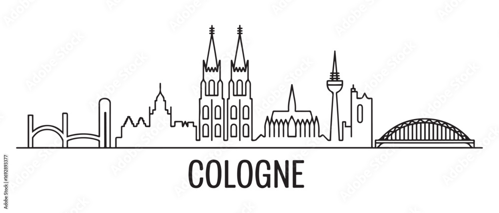 Naklejka premium Cologne Line Art skyline horizontal banner. Cologne, Germany. Vector template for your design. with white background