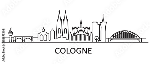 Cologne Line Art skyline horizontal banner. Cologne, Germany. Vector template for your design. with white background